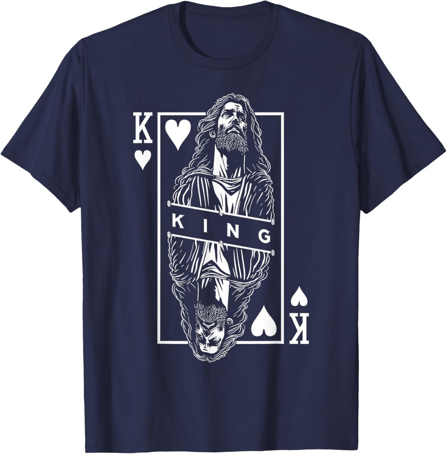 Jesus King Of Hearts Faith In Christ Christian Playing Card T-Shirt - T-Shirt | Navy
