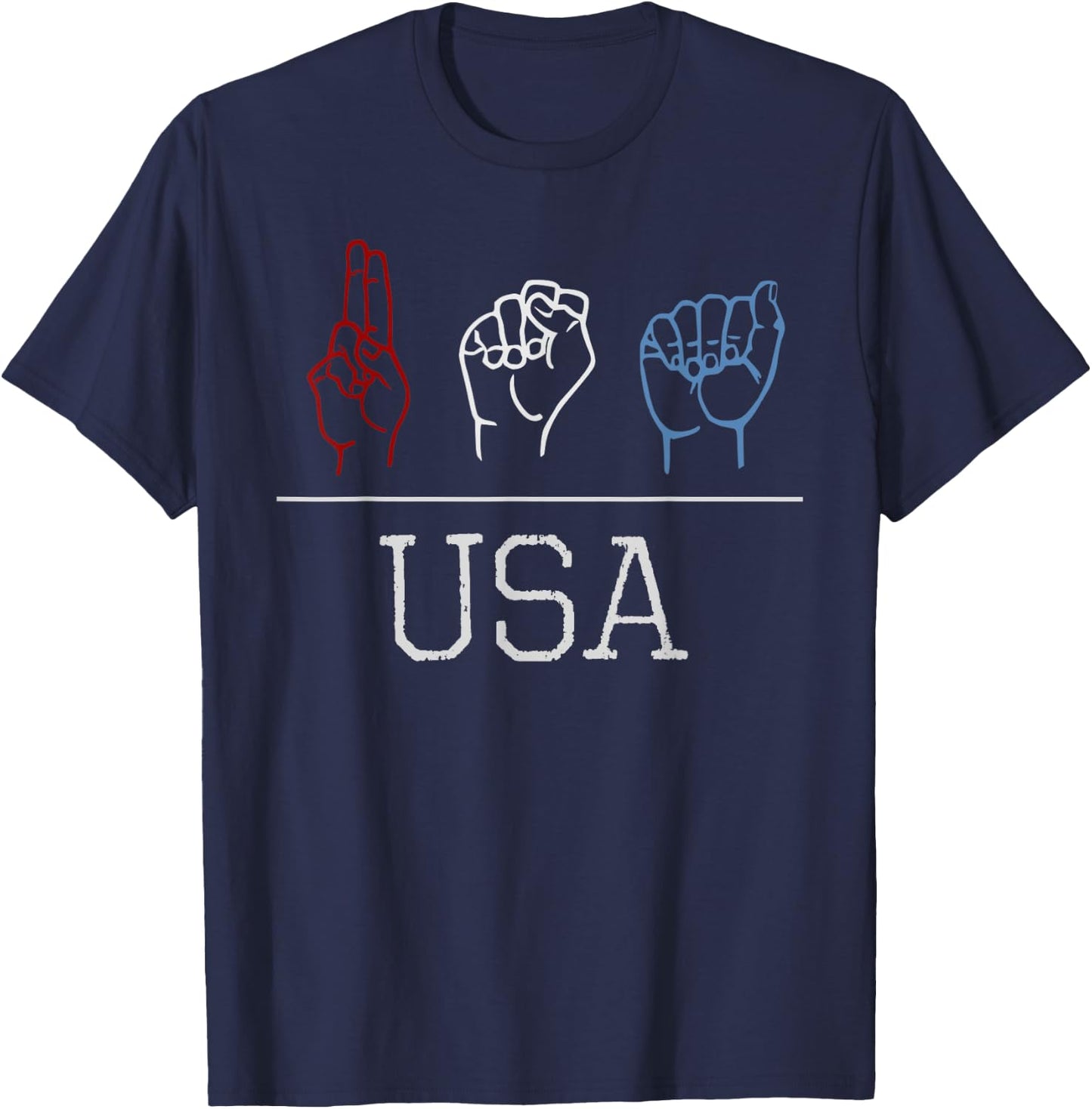 Deaf Pride Patriotic USA Red White & Blue ASL Sign Language Women Kids Men T-Shirt - T-Shirt | Navy