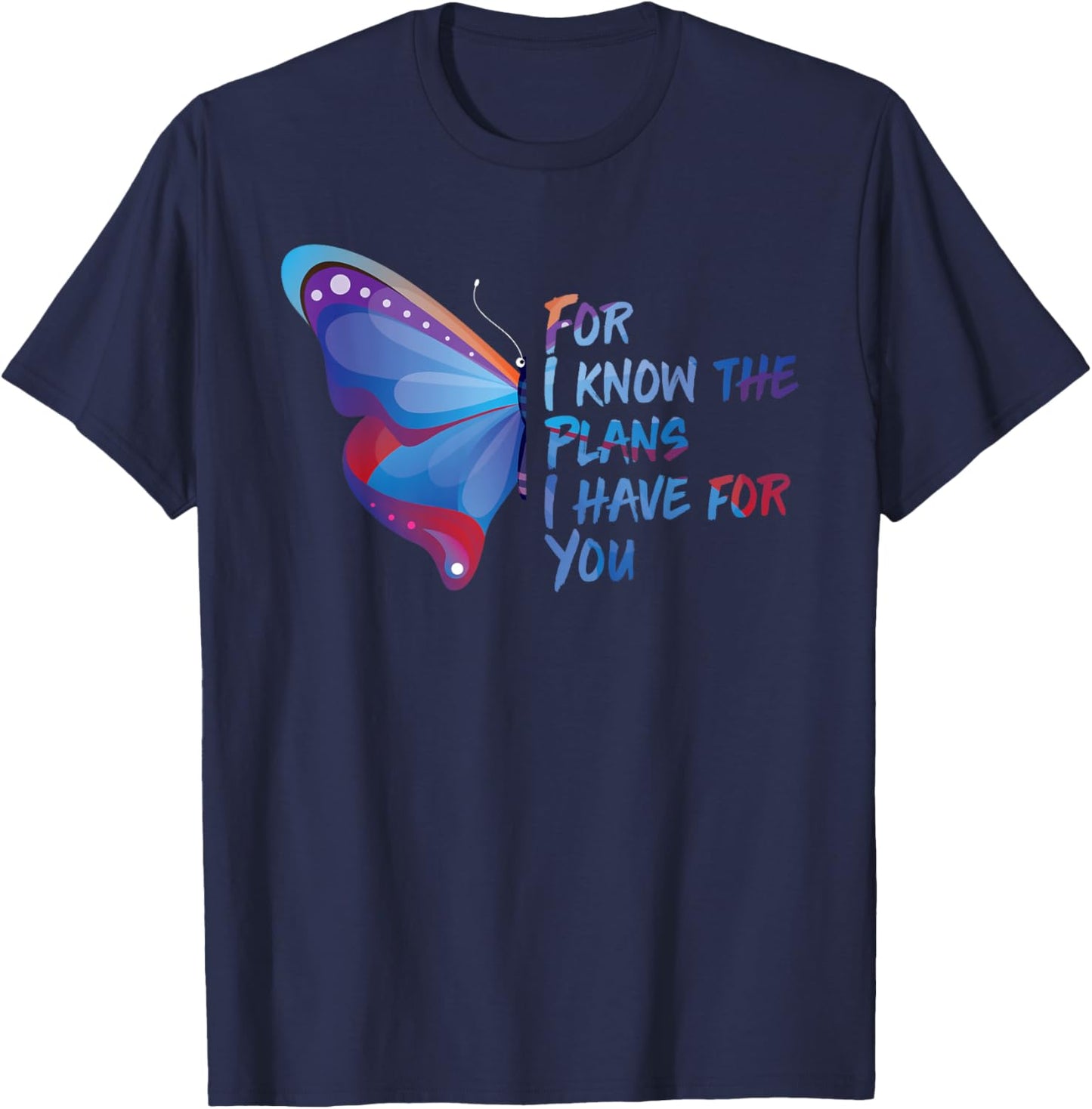 Bible Verse Quote Butterfly Motivational Christian Gifts T-Shirt - T-Shirt | Navy