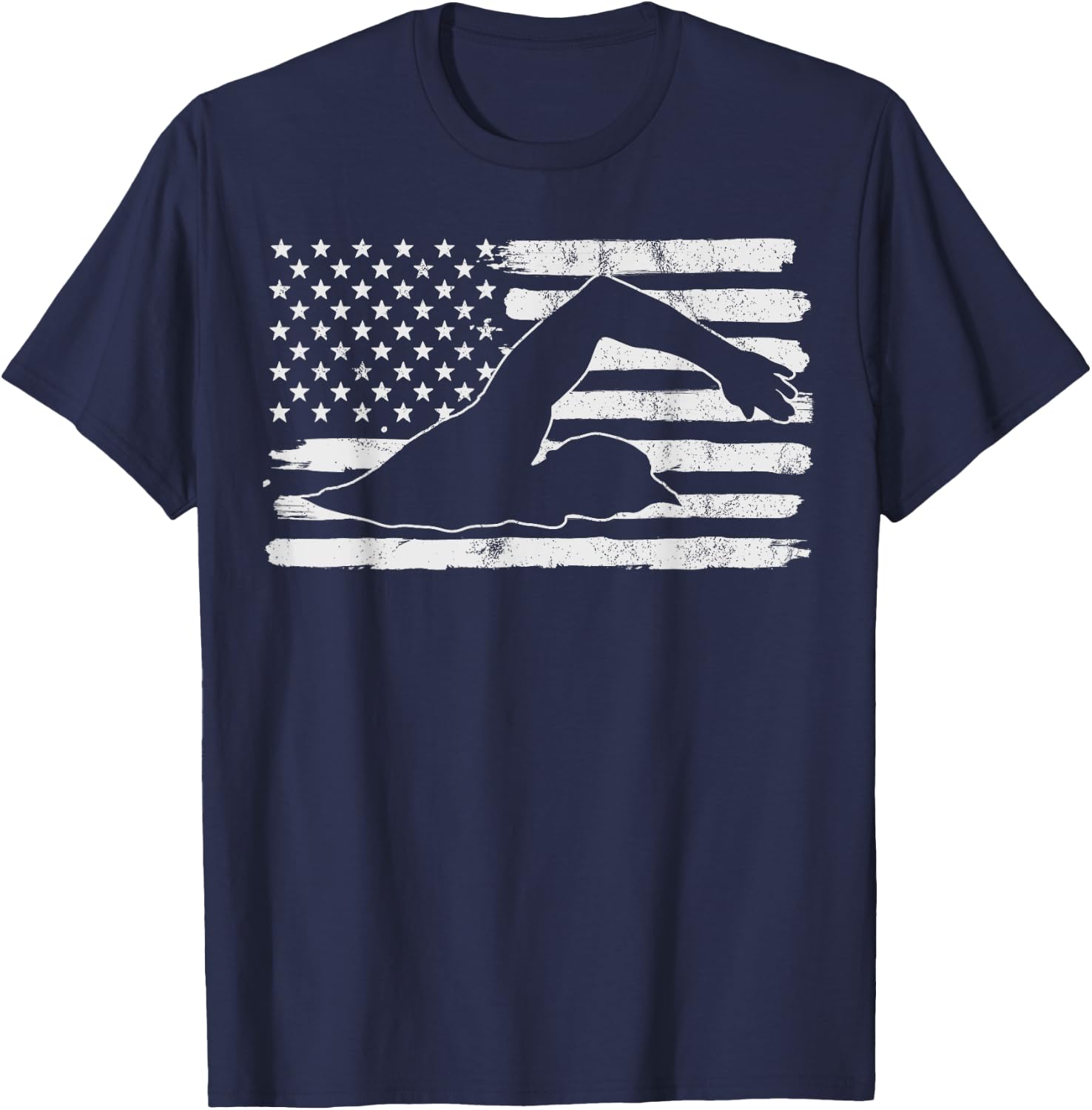 Vintage 4th Of July USA Flag Swimming Swim Sports Gift Women Kids Men T-Shirt - T-Shirt | Navy