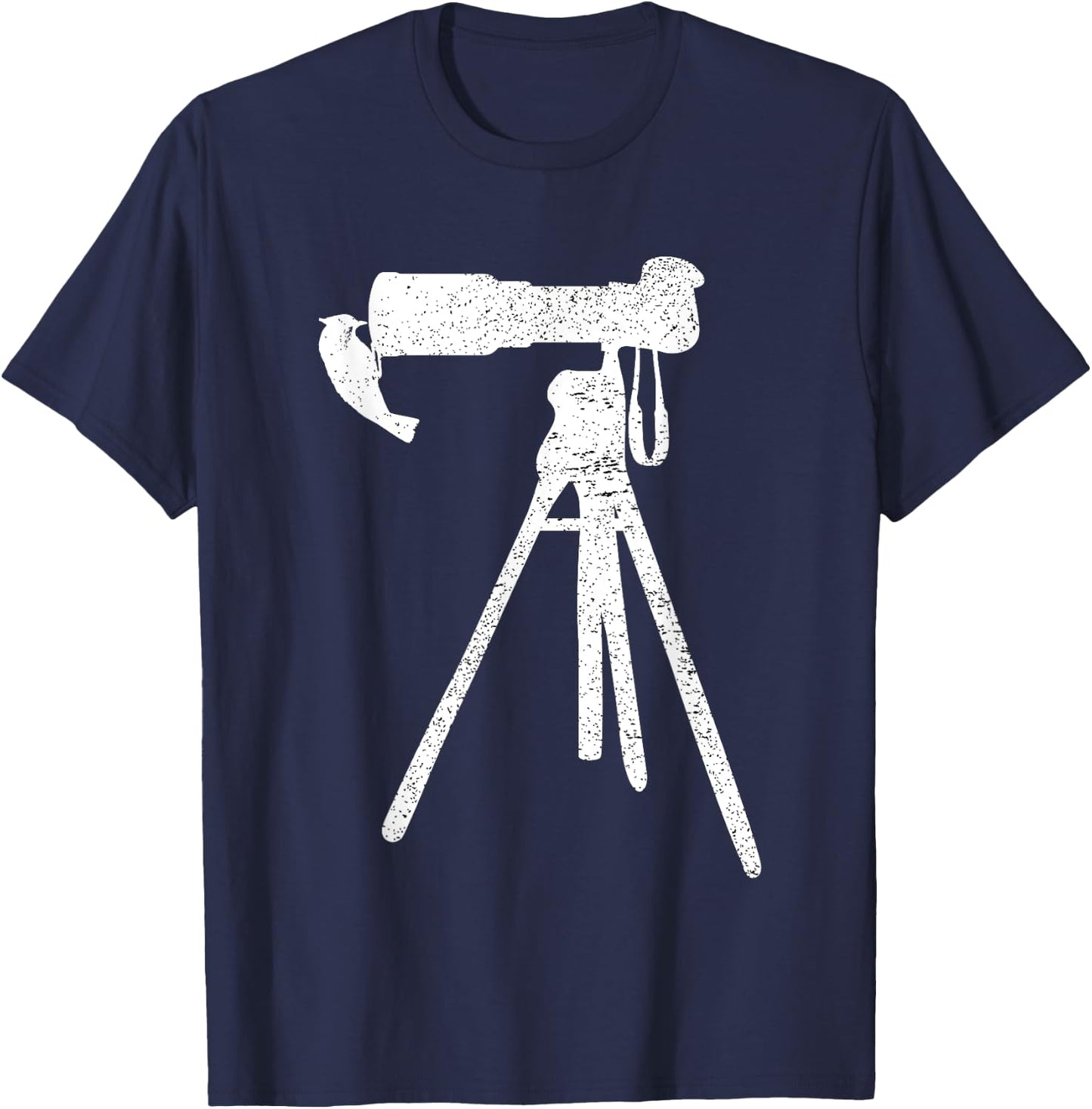 Retro Vintage Distressed Bird Photographer Wildlife Print T-Shirt - T-Shirt | Navy