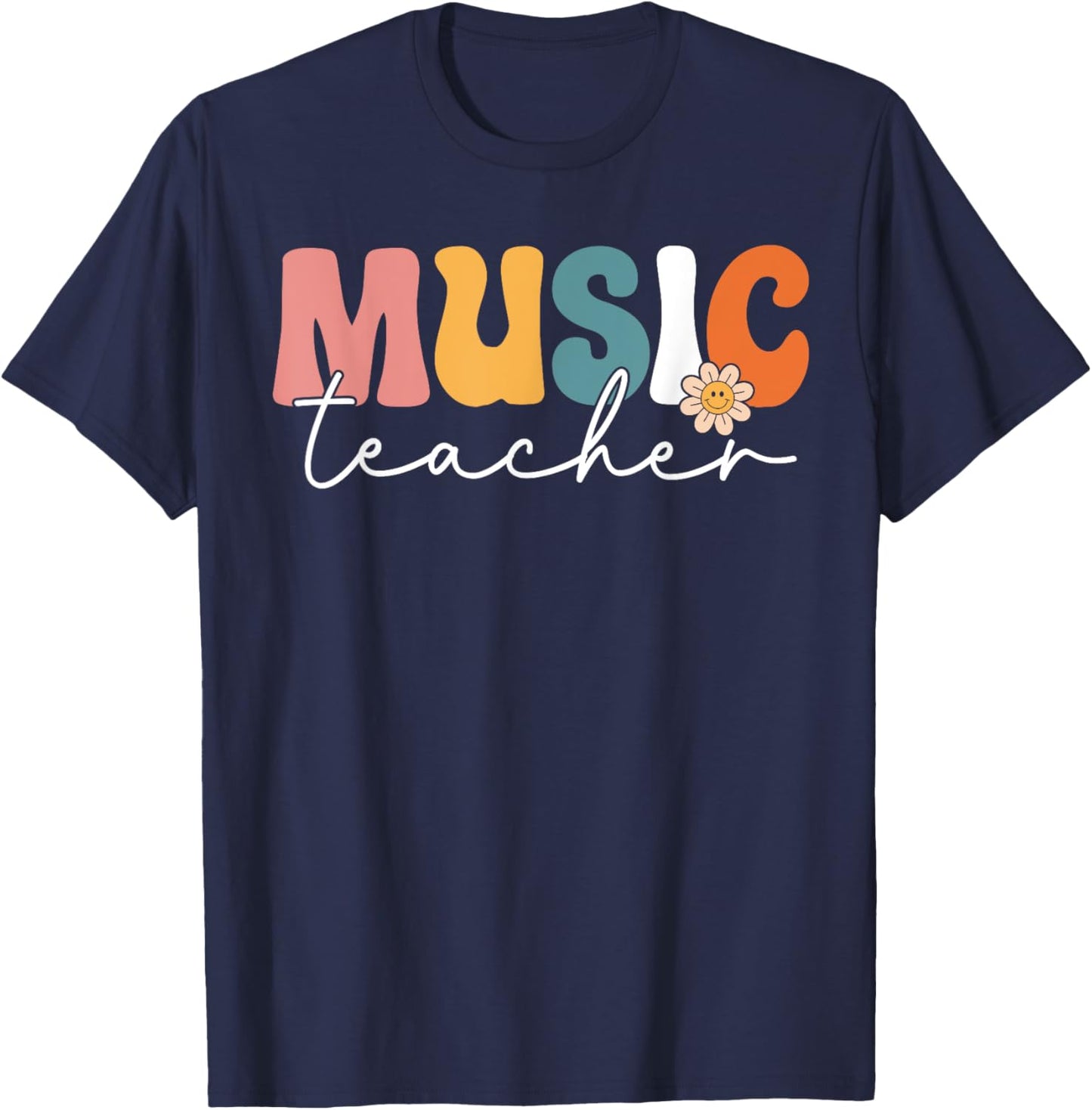 Music Teacher Team Retro Groovy Vintage First Day Of School Women Girls Kids T-Shirt - T-Shirt | Navy