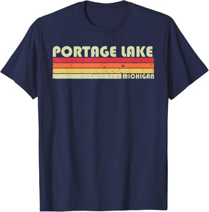 PORTAGE LAKE MICHIGAN Funny Fishing Camping Summer Gift Men Women Kids T-Shirt - T-Shirt | Navy