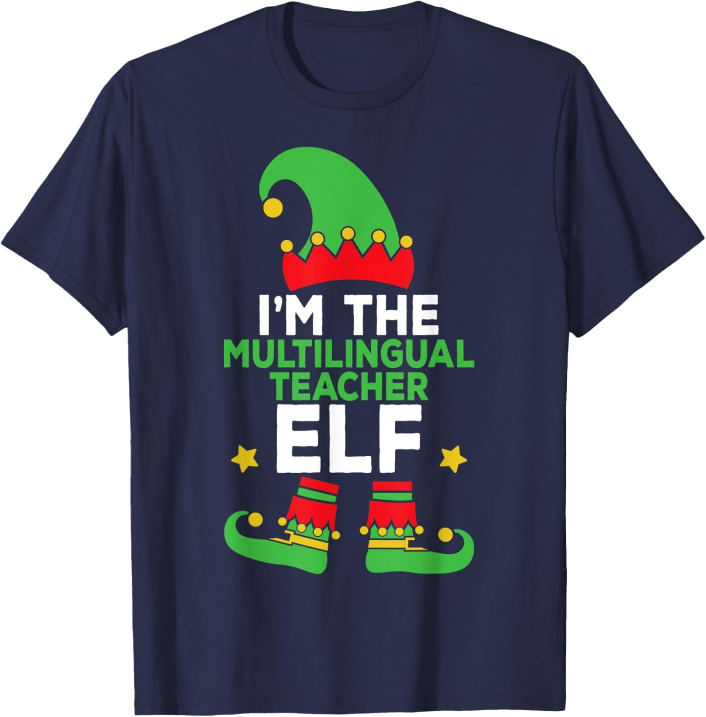Multilingual Teacher Elf Family Holiday Matching Christmas T-Shirt - T-Shirt | Navy