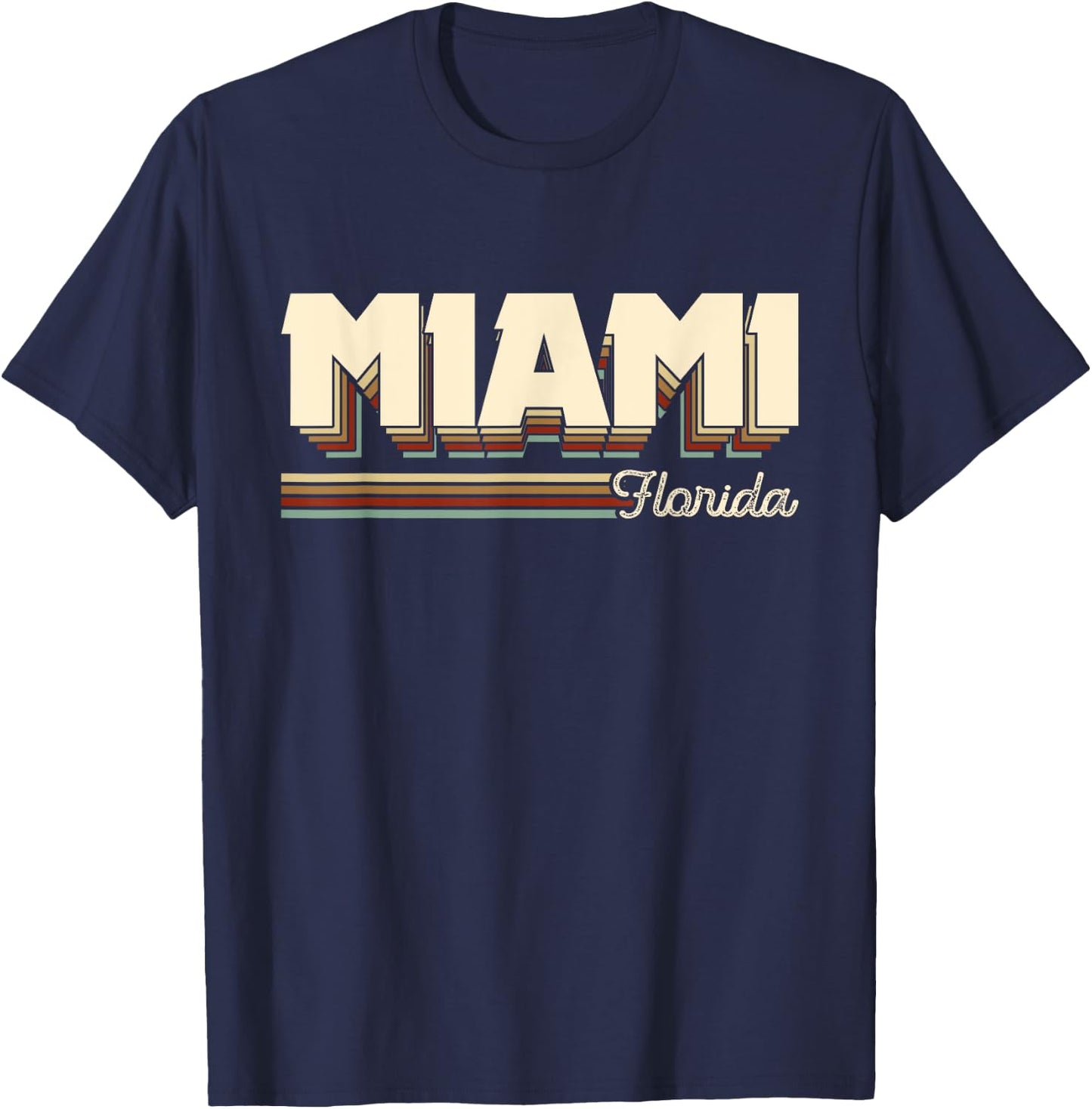 Retro 80s Miami Florida Beach Souvenir Gift Men Women Kids T-Shirt - T-Shirt | Navy