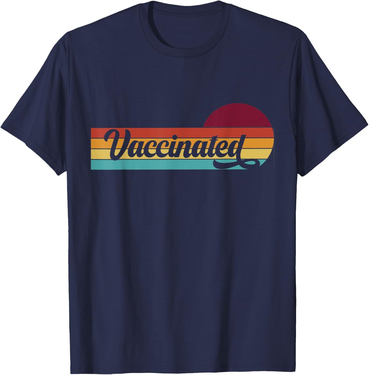 Vaccinated Retro Sunset Pro Vaccination Immunization T-Shirt - T-Shirt | Navy