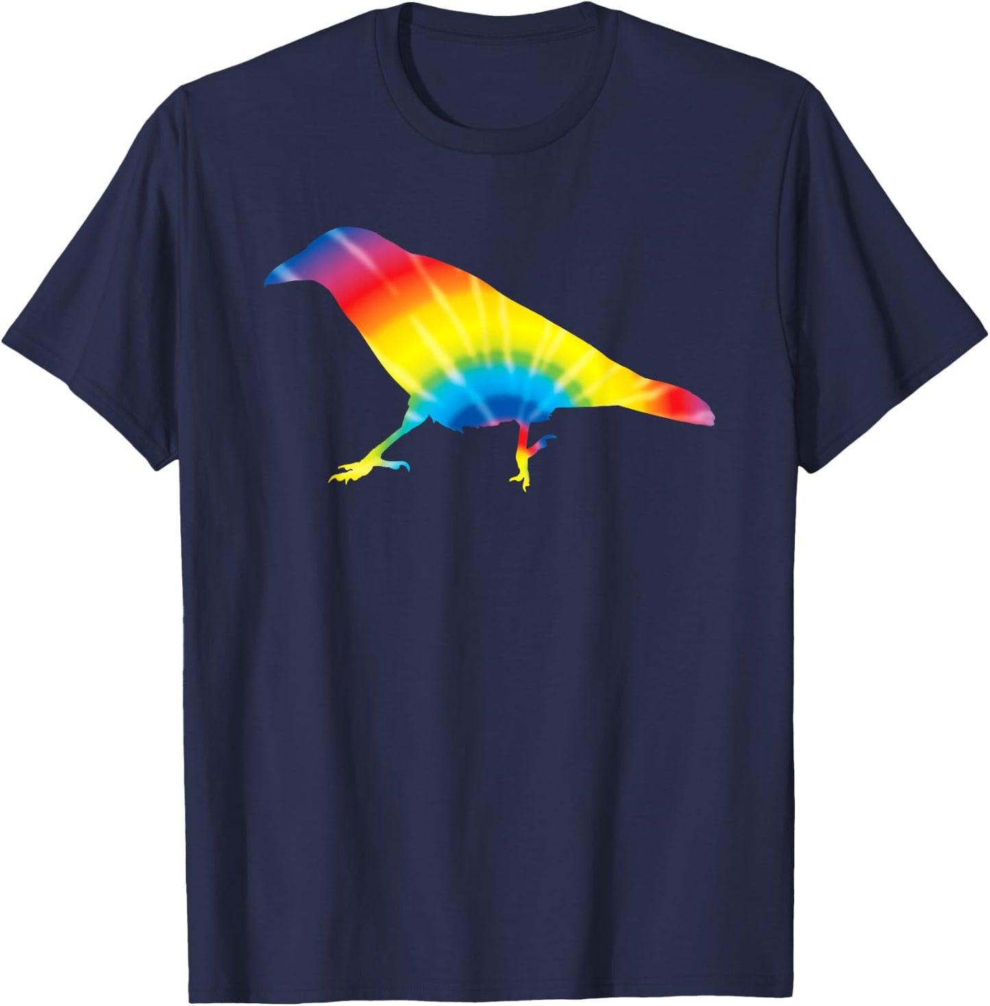 Tie Dye Crow Rainbow Print Raven Bird Hippie Peace Gift T-Shirt - T-Shirt | Navy