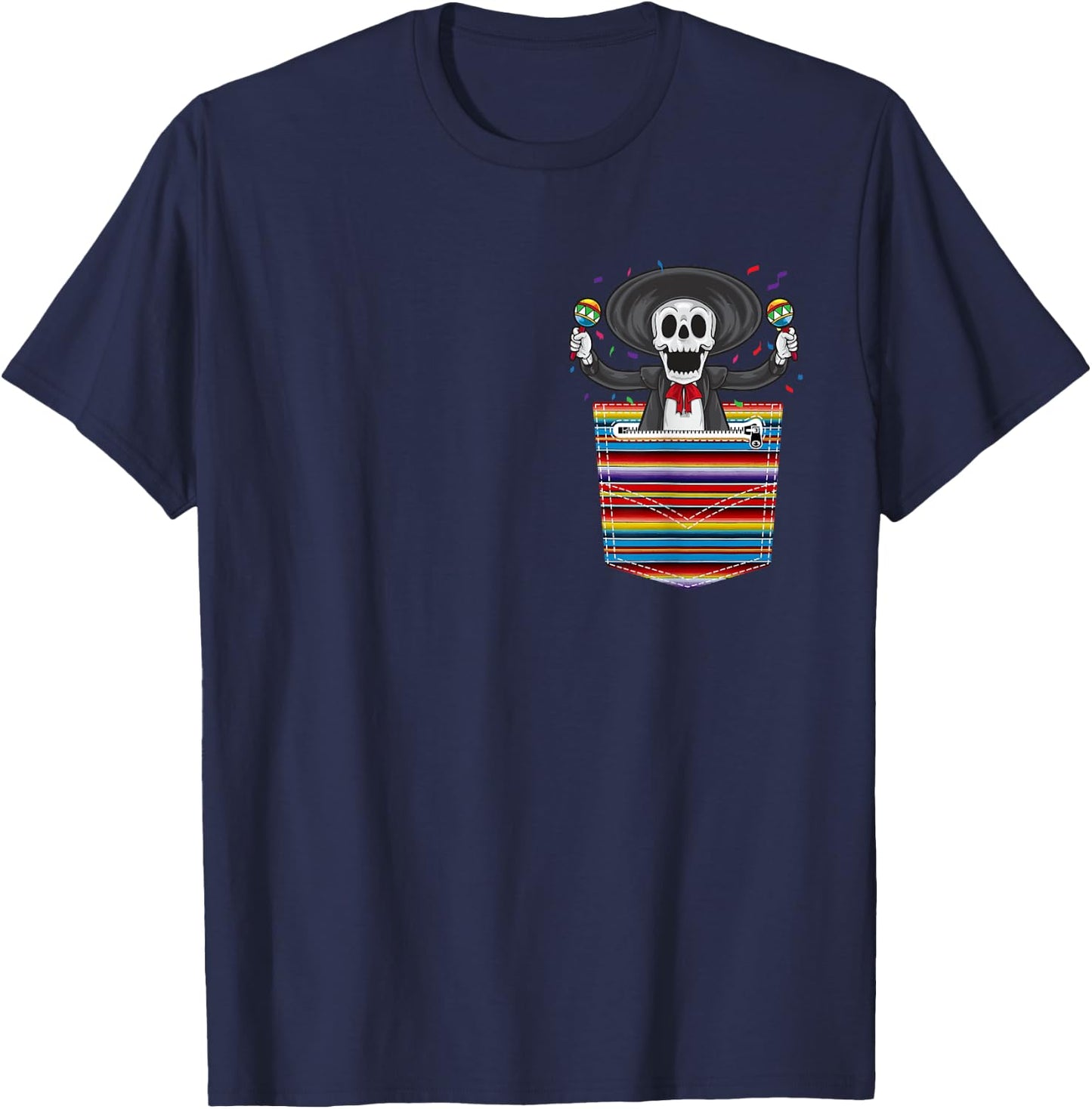 Cinco De Mayo 2021 Calaca Blanket Pocket Serape Mexican T-Shirt - T-Shirt | Navy