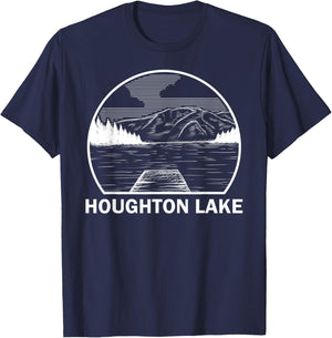 HOUGHTON LAKE MICHIGAN Funny Fishing Camping Summer Gift T-Shirt - T-Shirt | Navy
