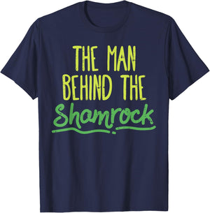 Man Behind The Shamrock Shirt St Patricks Day Pregnancy Dad T-Shirt - T-Shirt | Navy