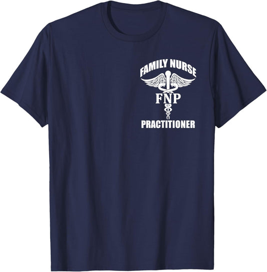 FNP Family Nurse Practitioner Caduceus Symbol Logo Graphic T-Shirt - T-Shirt | Navy