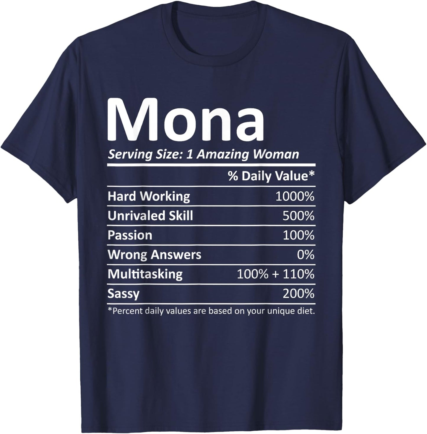 MONA Nutrition Personalized Name Funny Christmas Gift T-Shirt - T-Shirt | Navy