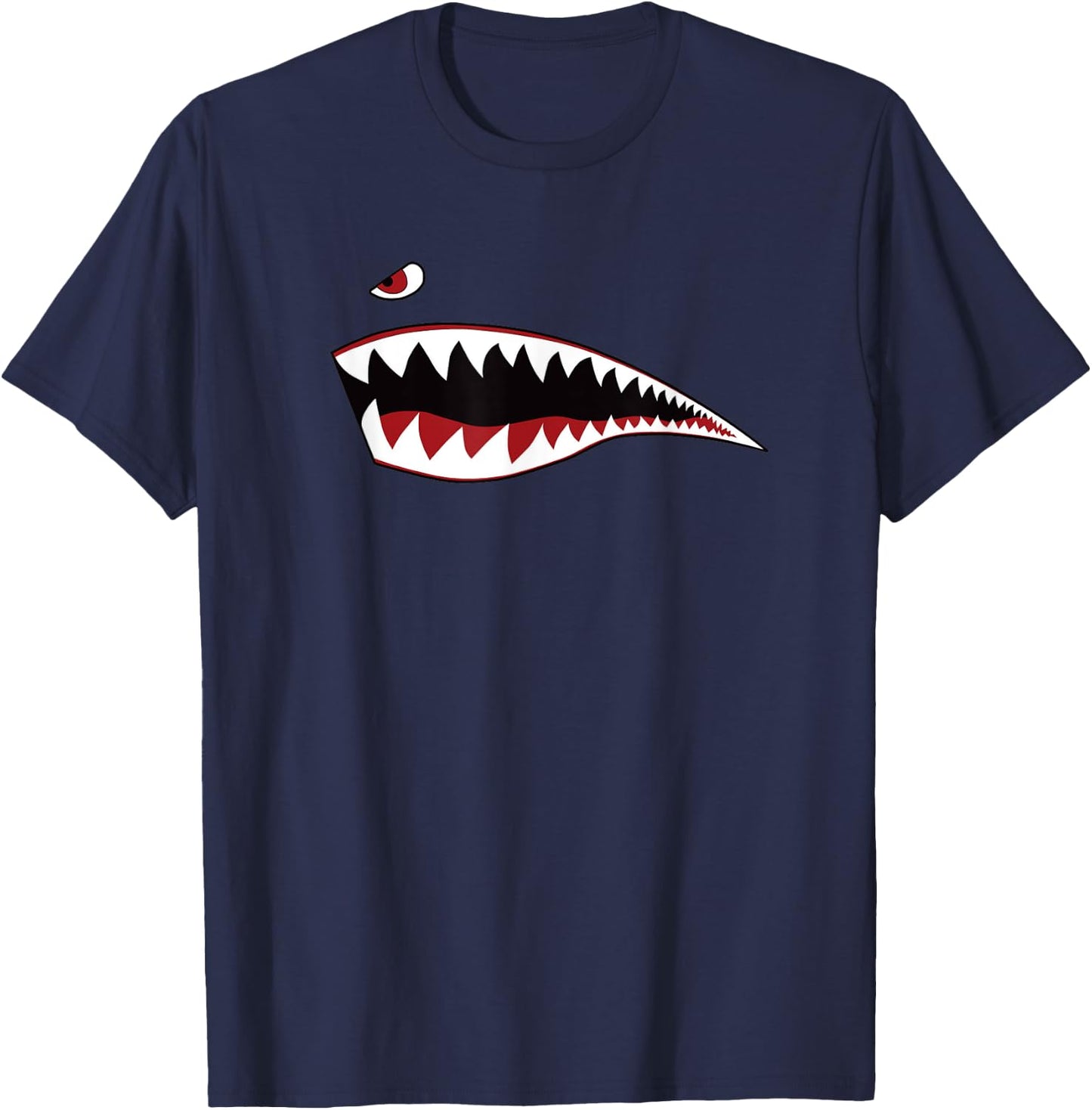 Shark Nose Art - WWII Military Plane T-Shirt - T-Shirt | Navy