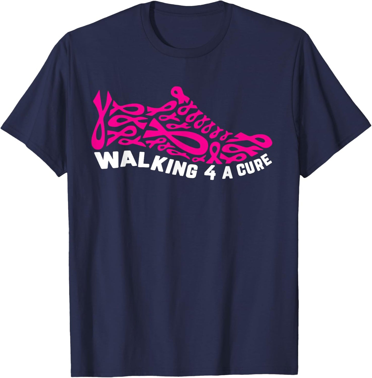 Breast Cancer Pink Ribbon Walk For Cure Cool Awareness Gifts T-Shirt - T-Shirt | Navy