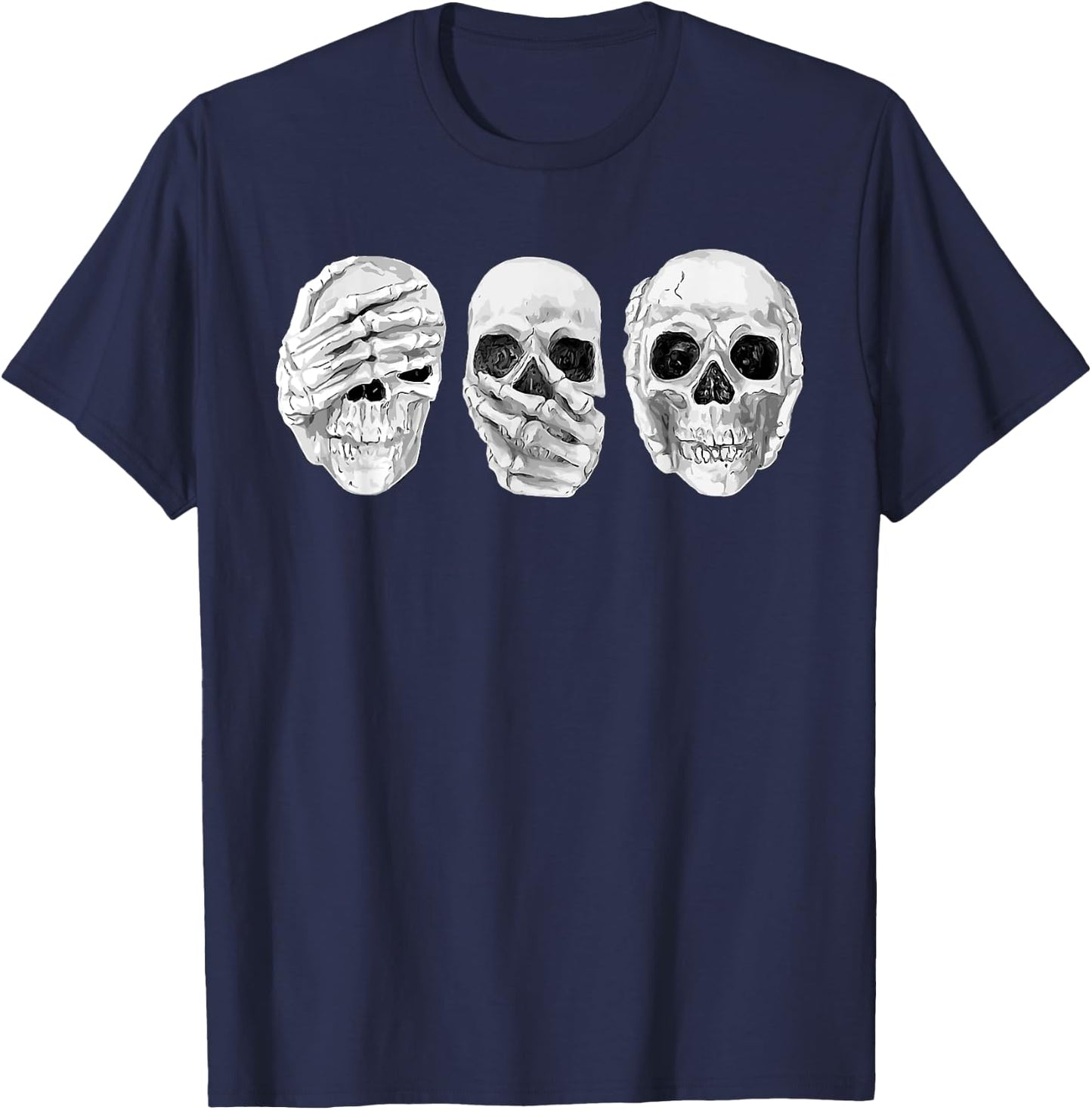 Hear See Speak No Evil Gothic Skulls T-Shirt - T-Shirt | Navy