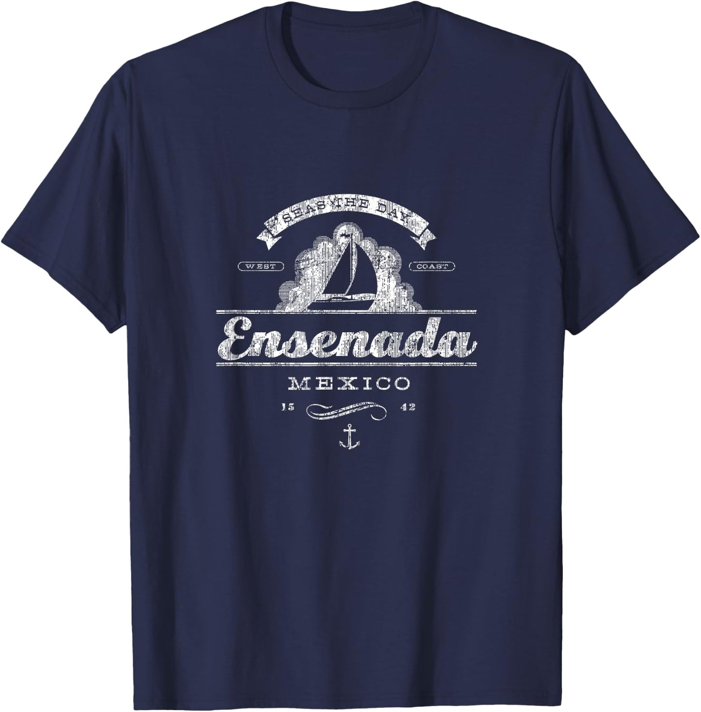 Ensenada Sailboat Vintage Nautical Throwback T-Shirt - T-Shirt | Navy