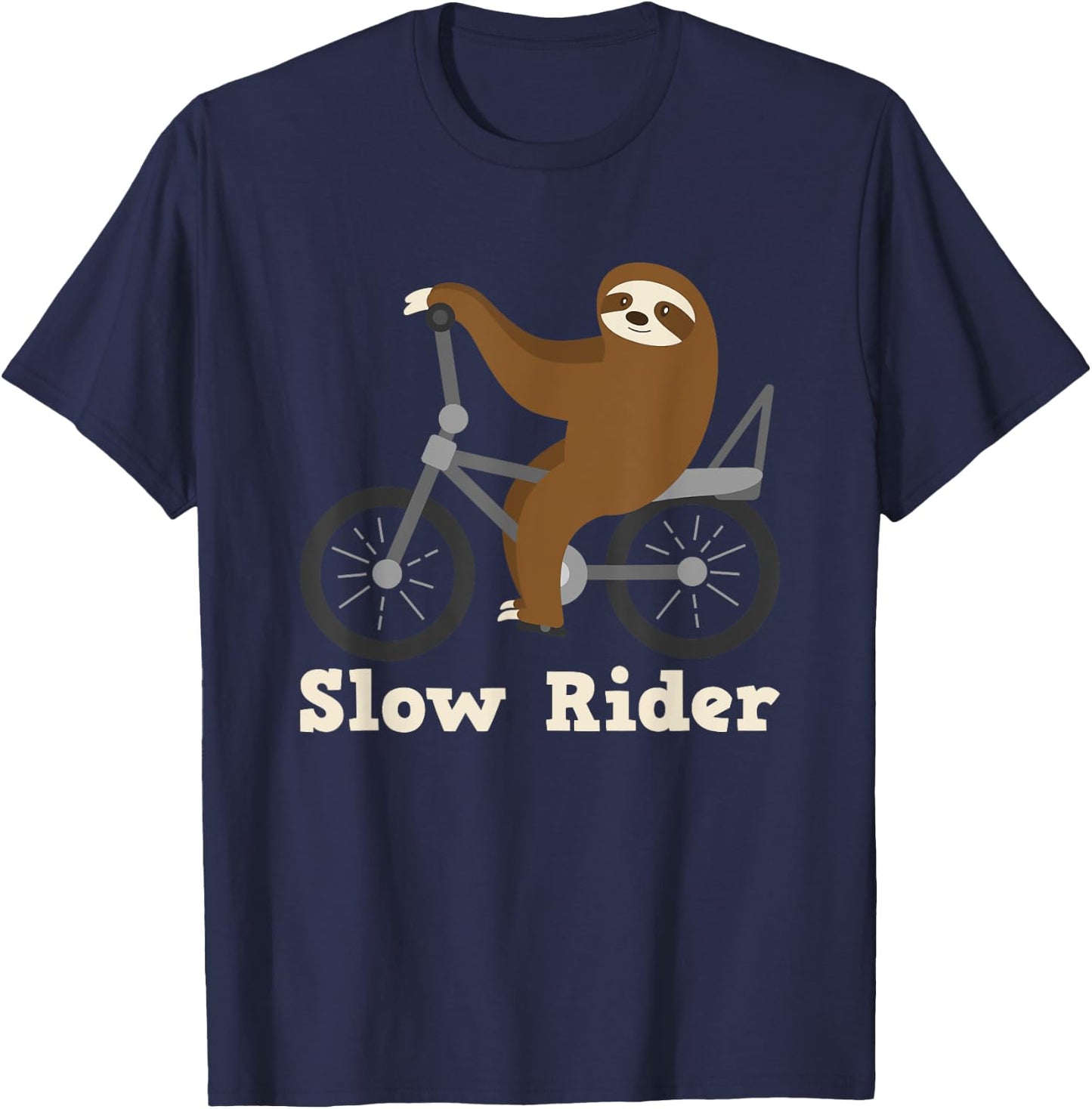 Slow Rider Sloth Cycling Riding Bicycle Biker Lazy Pun Quote T-Shirt - T-Shirt | Navy