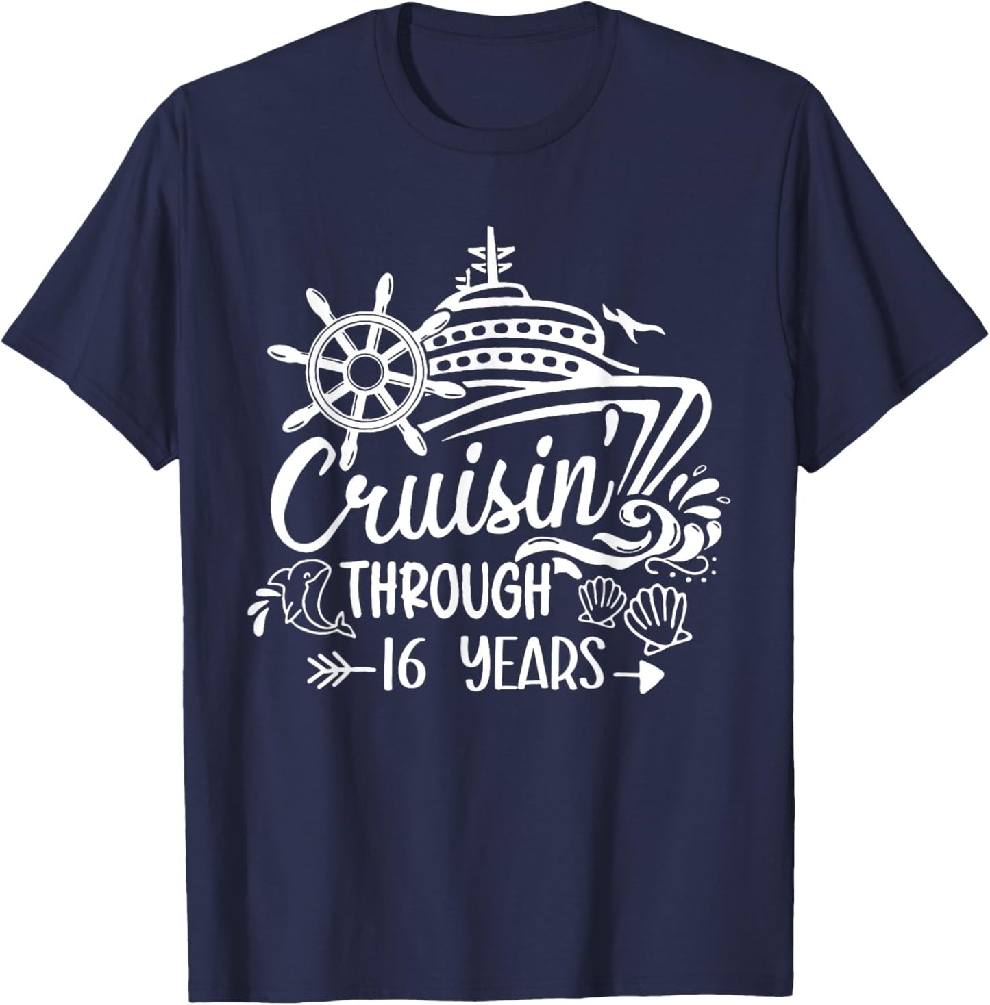 Cruising Through 16 Years 16th Anniversary Cruise Marry T-Shirt - T-Shirt | Navy