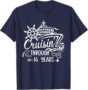 Cruising Through 16 Years 16th Anniversary Cruise Marry T-Shirt - T-Shirt | Navy