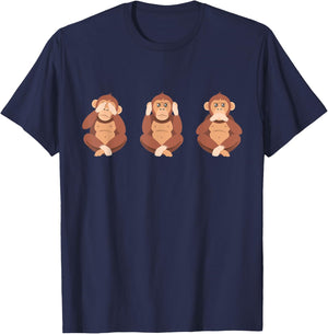 Three Wise Monkeys Three Monkeys T-Shirt - T-Shirt | Navy