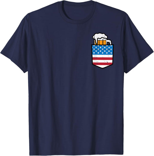 4th of July American Flag Pocket Funny Patriot Dad Team Men T-Shirt - T-Shirt | Navy