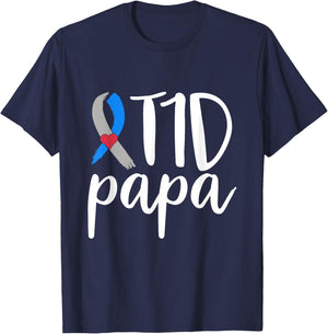T1D Papa Shirt Type 1 Diabetes Awareness Type One Warrior T-Shirt - T-Shirt | Navy