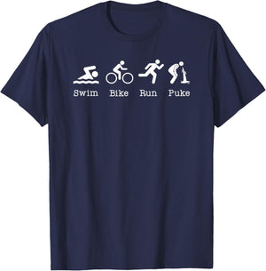 Triathlon Swim Bike Run Puke Athlete Funny Triathlete T-Shirt - T-Shirt | Navy