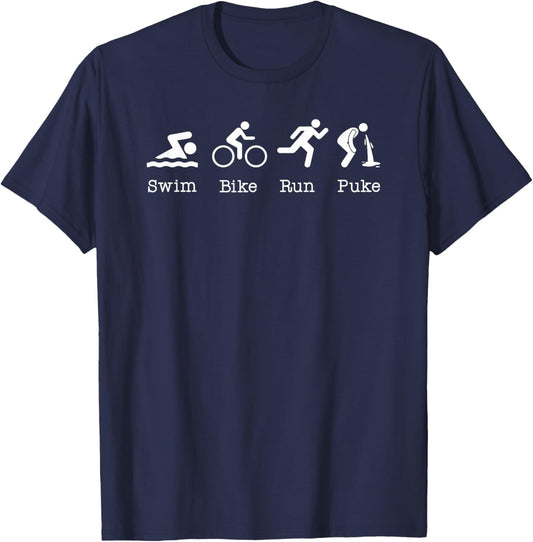 Triathlon Swim Bike Run Puke Athlete Funny Triathlete T-Shirt - T-Shirt | Navy