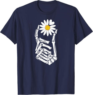 Radiology Skeleton Hand Xray Heart Love Spring Daisy flower T-Shirt - T-Shirt | Navy