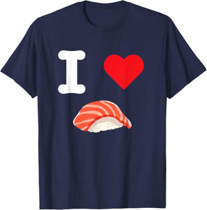 I Love Salmon Sushi Nigiri Seafood Japanese Food Fish Rice T-Shirt - T-Shirt | Navy