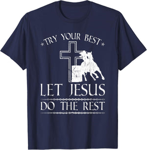 Barrel Racer Jesus Quote, Christian Rodeo Barrel Racing T-Shirt - T-Shirt | Navy
