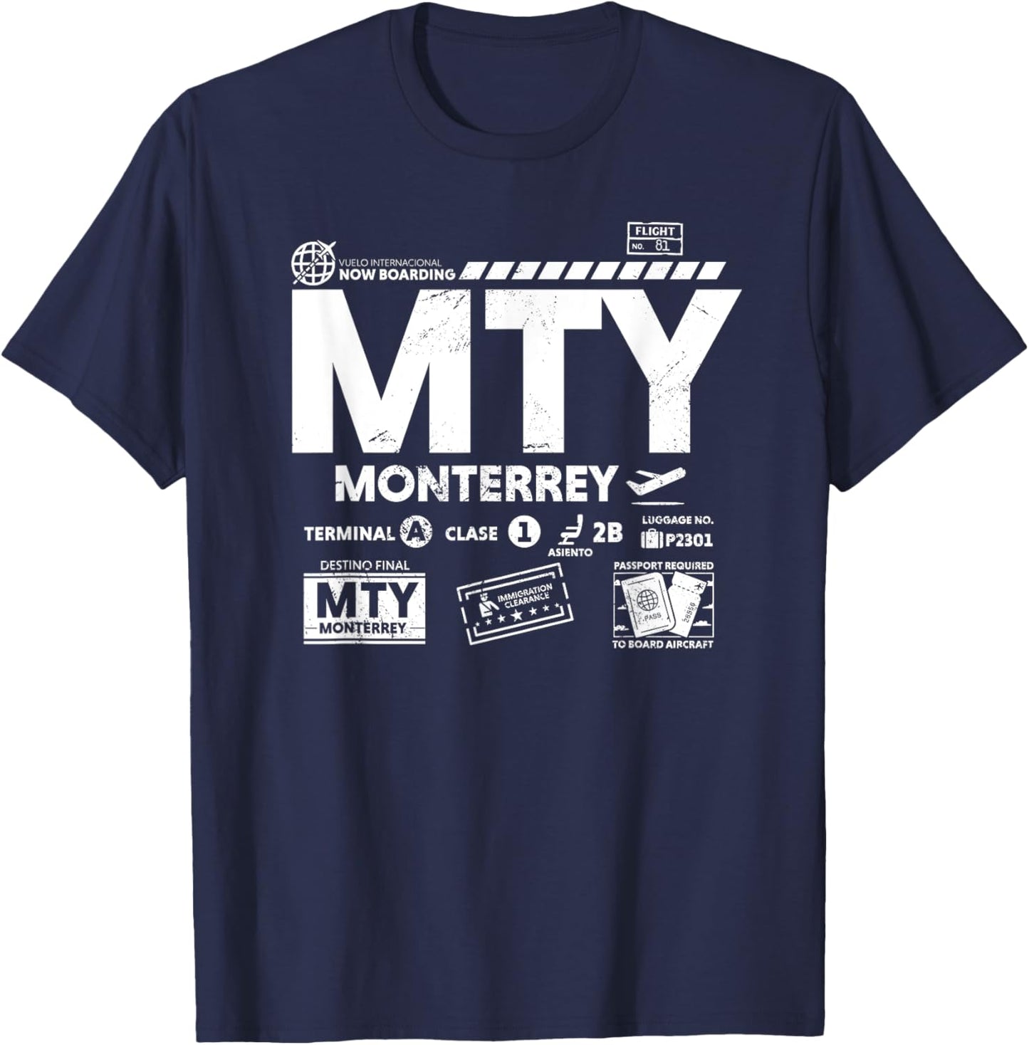 Vintage Monterrey MTY Airport Code Travel Day Retro Tag MX T-Shirt - T-Shirt | Navy