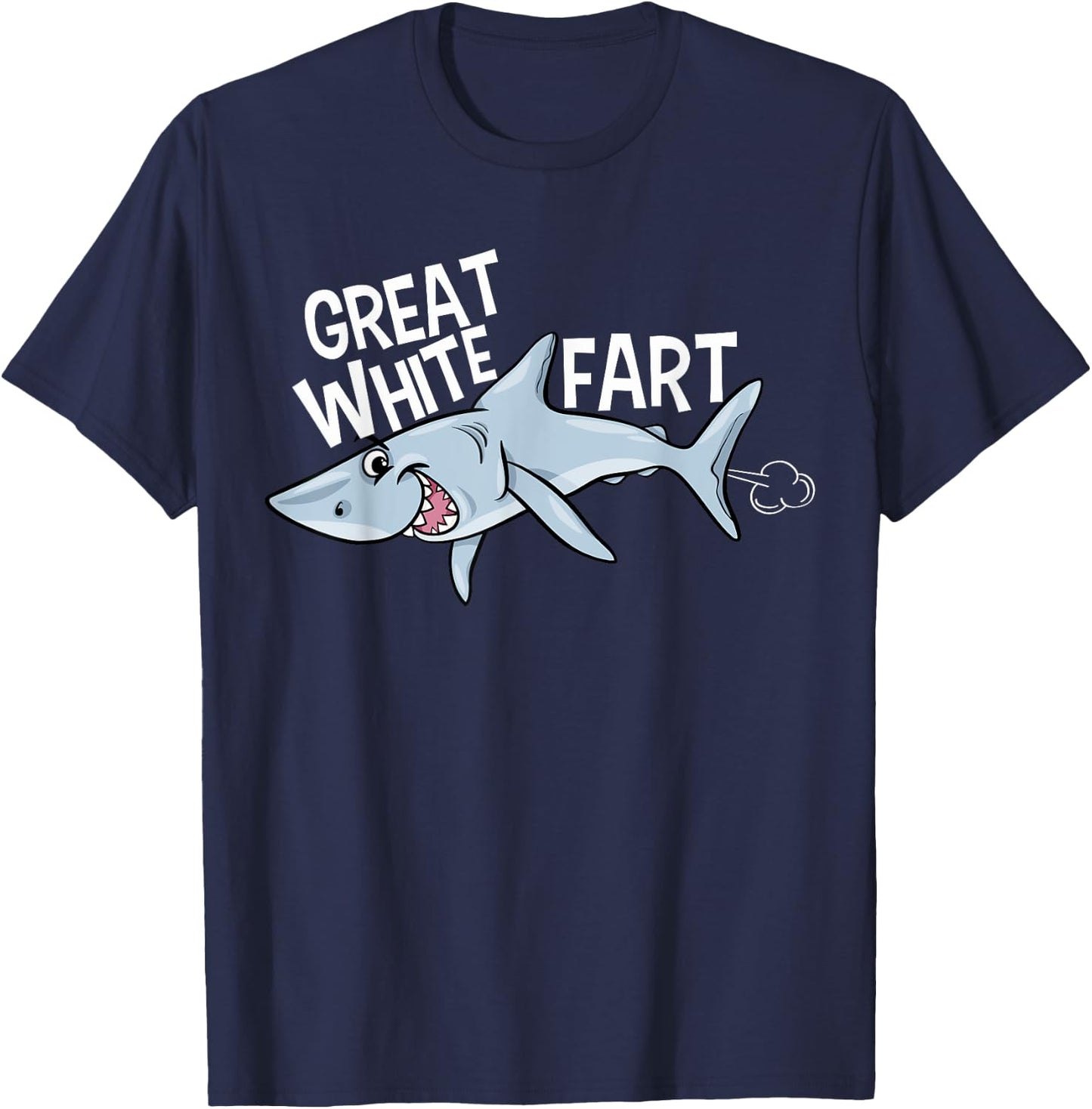 Great White Fart Grinning Shark - Funny Boys Farting T-Shirt - T-Shirt | Navy