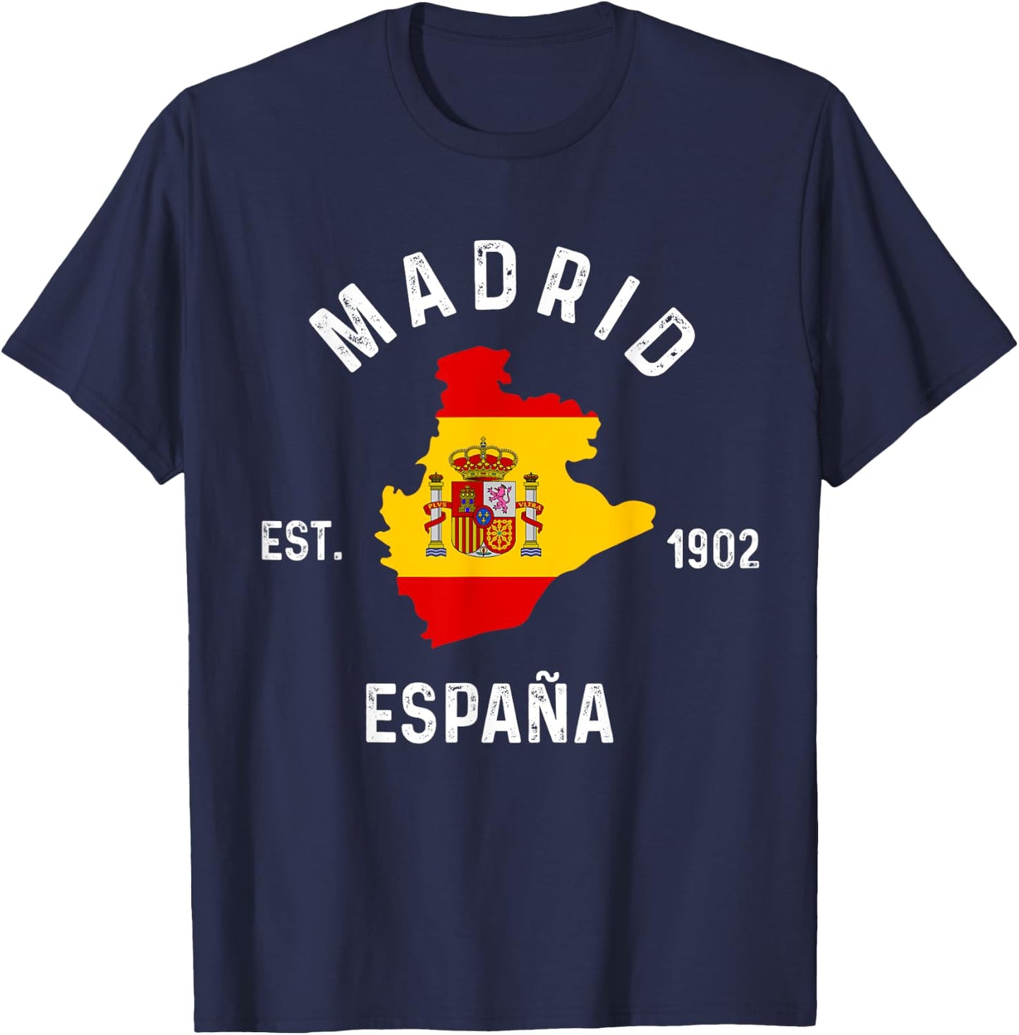 Madrid Espana Spain Est. Souvenir Flag Map Vacation T-Shirt - T-Shirt | Navy