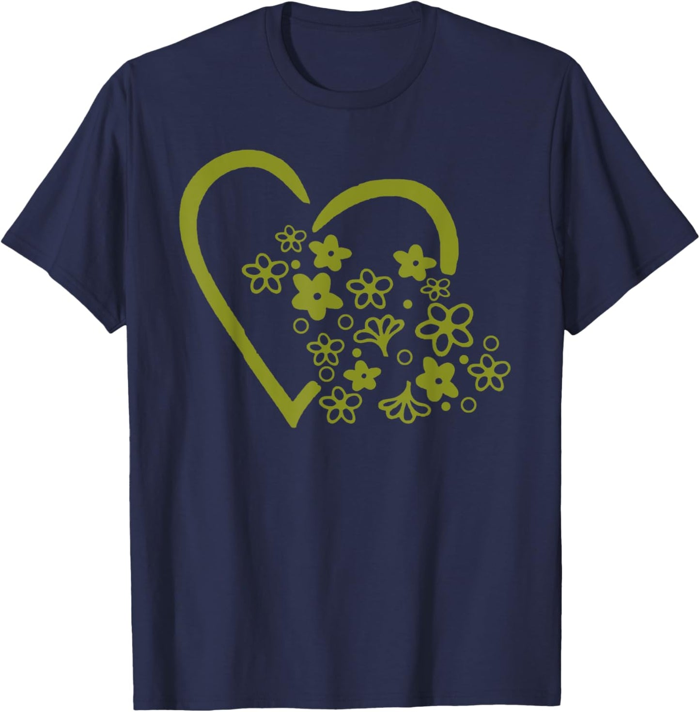 Daisy Spring Blossom Heart Vintage Pyrex (Green) T-Shirt - T-Shirt | Navy