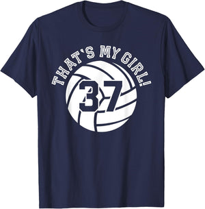 That's My Girl #37 Volleyball Player Mom Dad Kids School Fan T-Shirt - T-Shirt | Navy