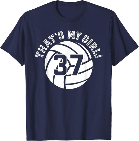 That's My Girl #37 Volleyball Player Mom Dad Kids School Fan T-Shirt - T-Shirt | Navy