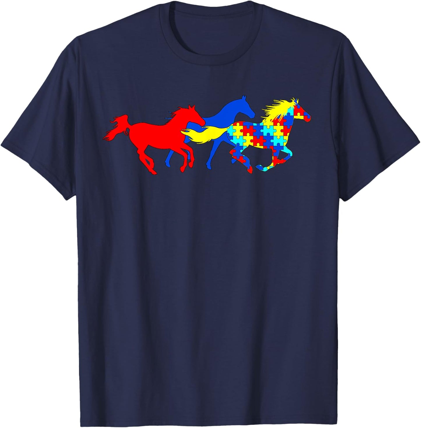 Autism Awareness Various Horses T-Shirt - T-Shirt | Navy