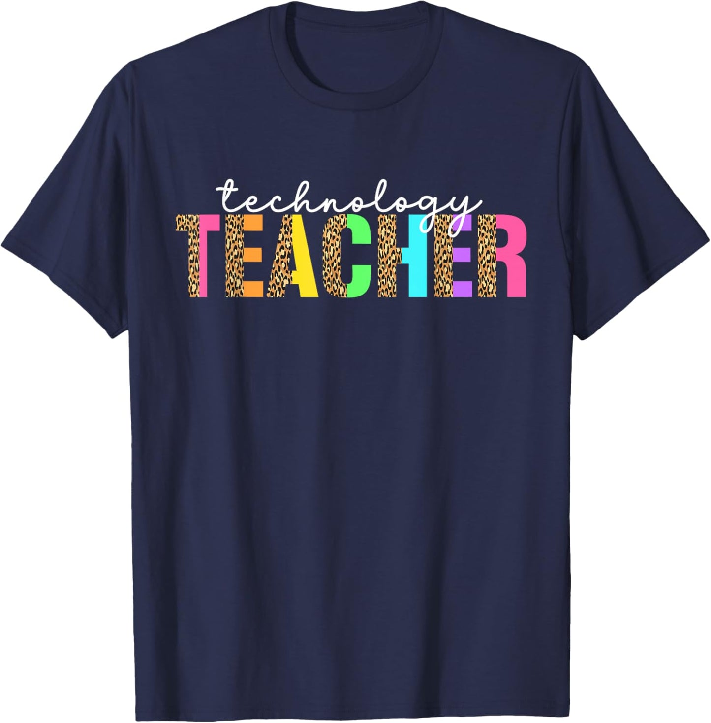 Computer Technology Teacher Leopard Tech Teacher T-Shirt - T-Shirt | Navy