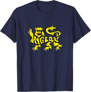 England Heraldic Lion Word Art - England Coat of Arms Animal T-Shirt - T-Shirt | Navy