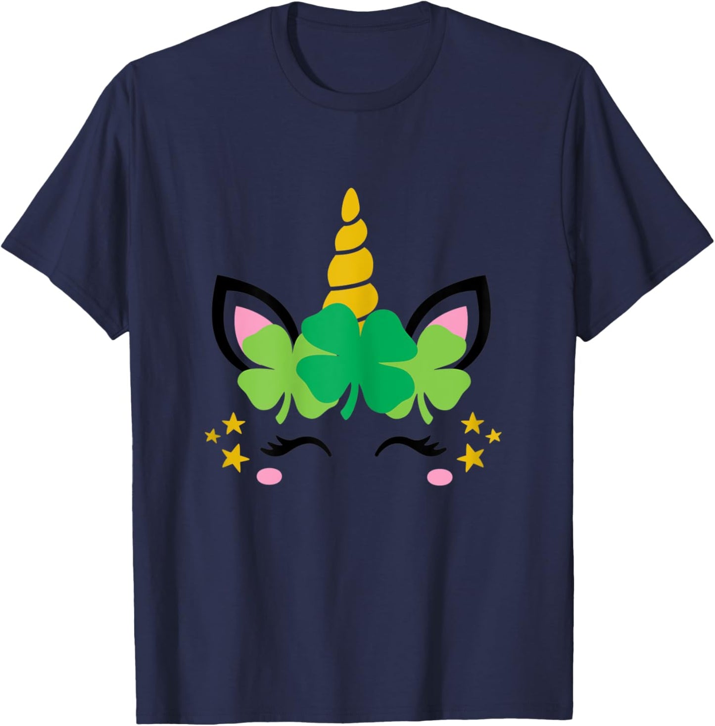 Unicorn Face St Patrick's Day Kids Girls Women T-Shirt - T-Shirt | Navy