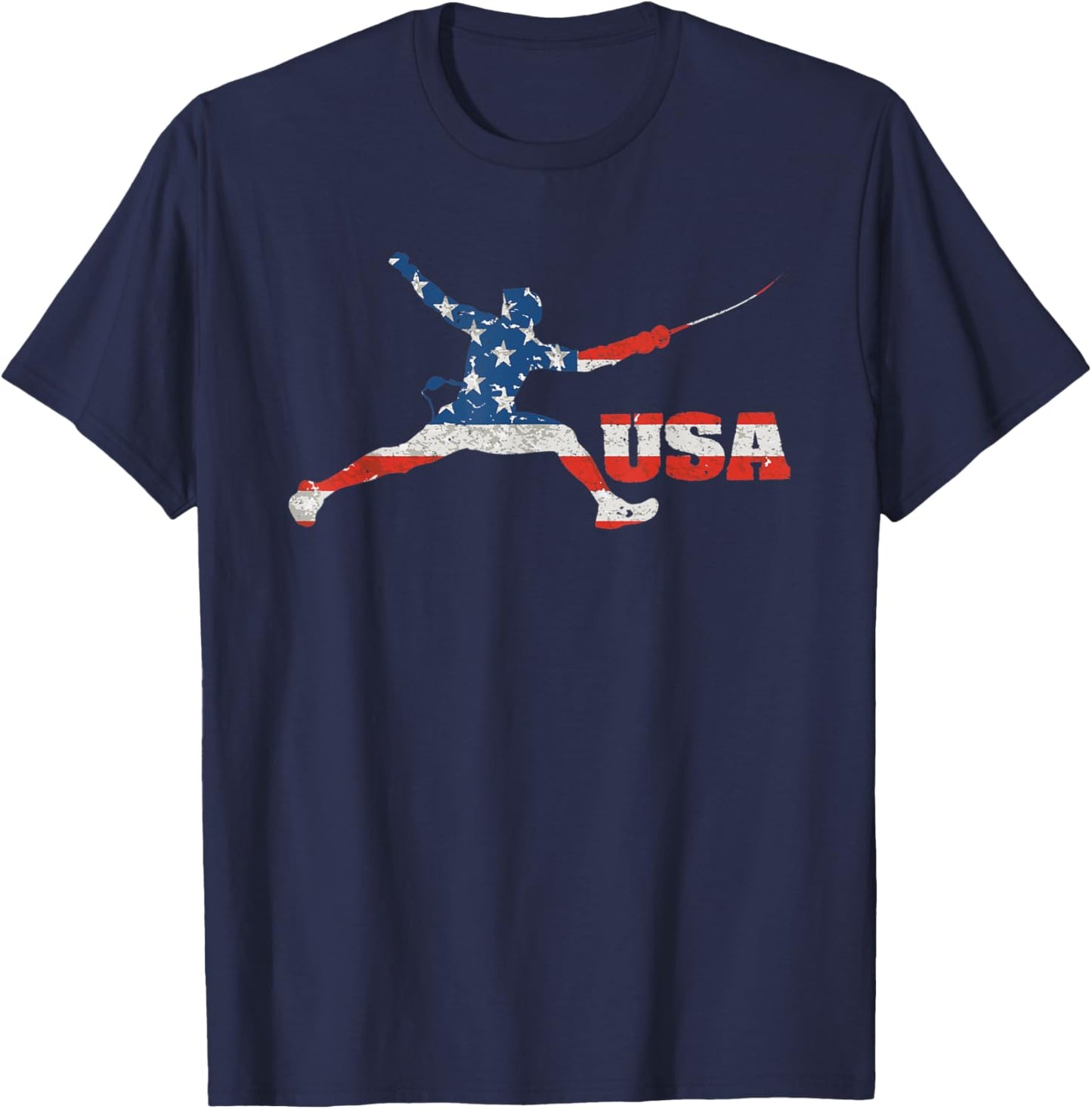 Fencing USA team American flag US Fencers epee men women T-Shirt - T-Shirt | Navy
