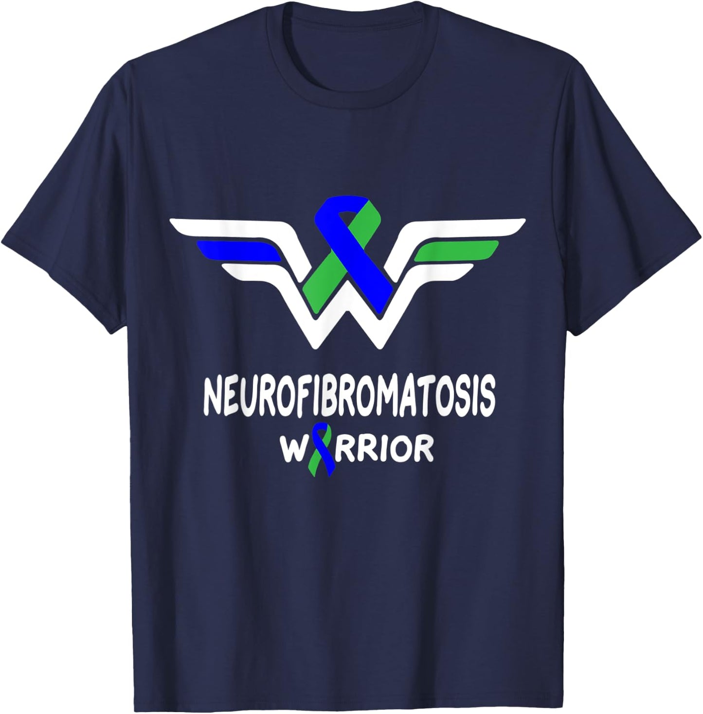 Neurofibromatosis Awareness Warrior Green & Blue Ribbon Gift T-Shirt - T-Shirt | Navy