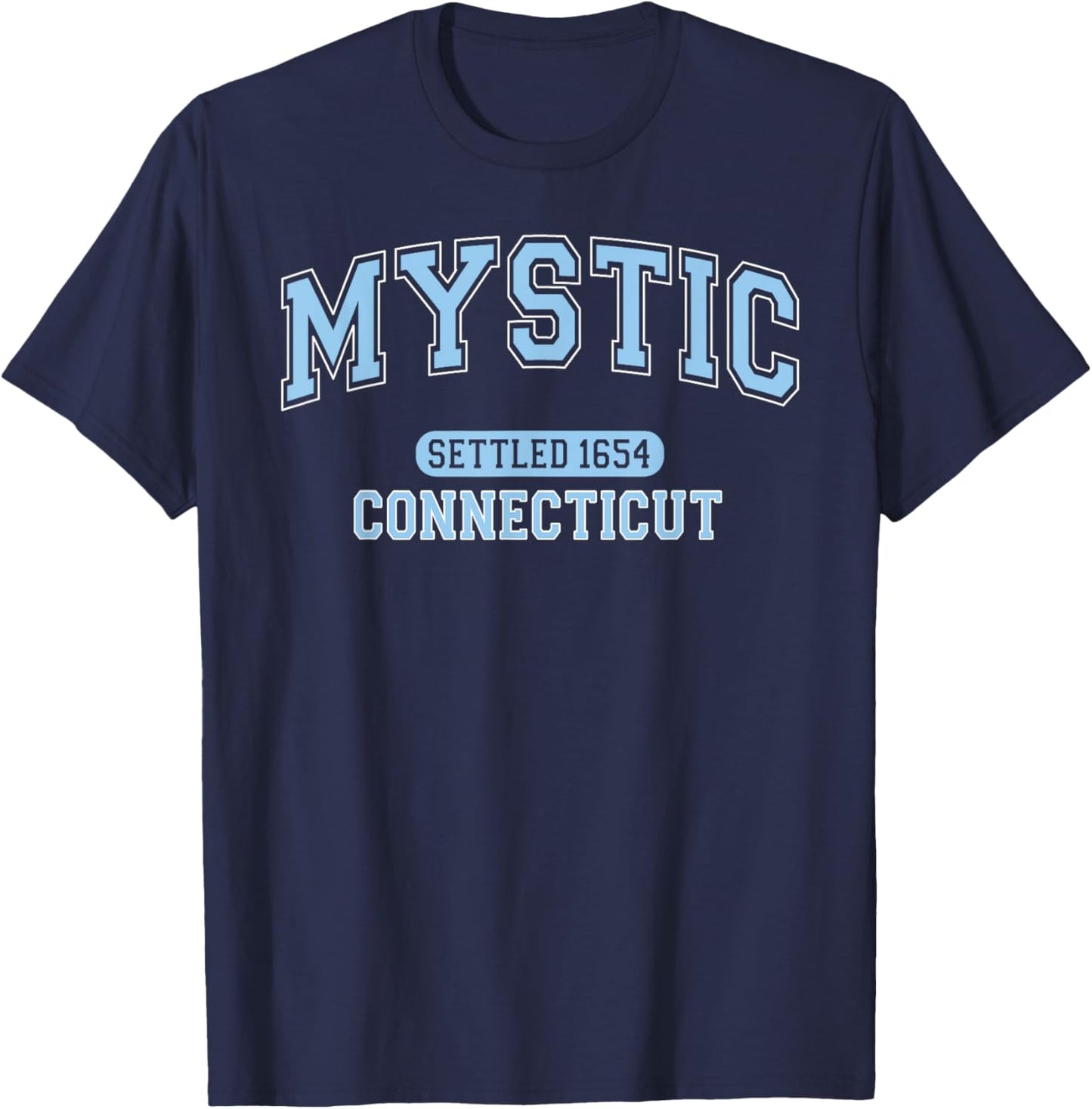 Mystic Connecticut Settled 1654 Vintage Arched Pale Blue T-Shirt - T-Shirt | Navy