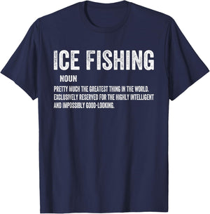 Ice Fishing Women Snow Holes Fishermen -Adults , Black, Small, Short Sleeve, Classic Fit, Polyester 100% T-Shirt - T-Shirt | Navy