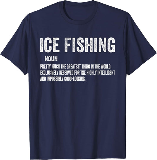Ice Fishing Women Snow Holes Fishermen -Adults , Black, Small, Short Sleeve, Classic Fit, Polyester 100% T-Shirt - T-Shirt | Navy