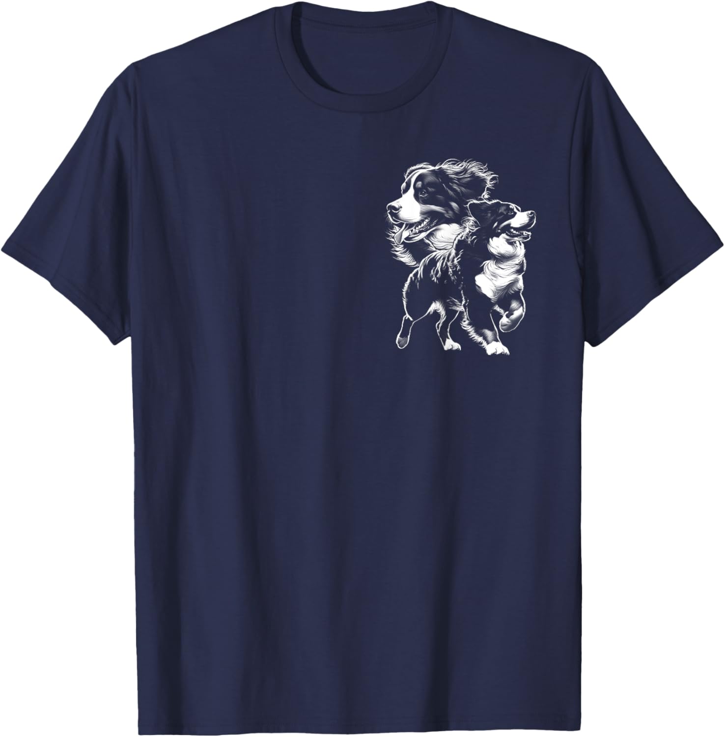 Playful Bernese Mountain Dog in Drawing Style on Chest Women Kids T-Shirt - T-Shirt | Navy