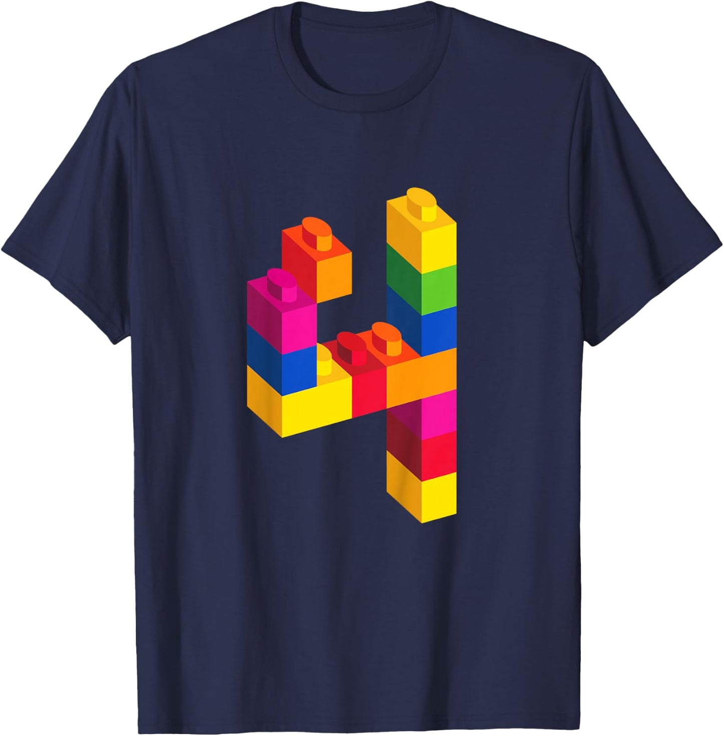4 Year Old Building Blocks Birthday T Shirt Bricks 4th Gift T-Shirt - T-Shirt | Navy