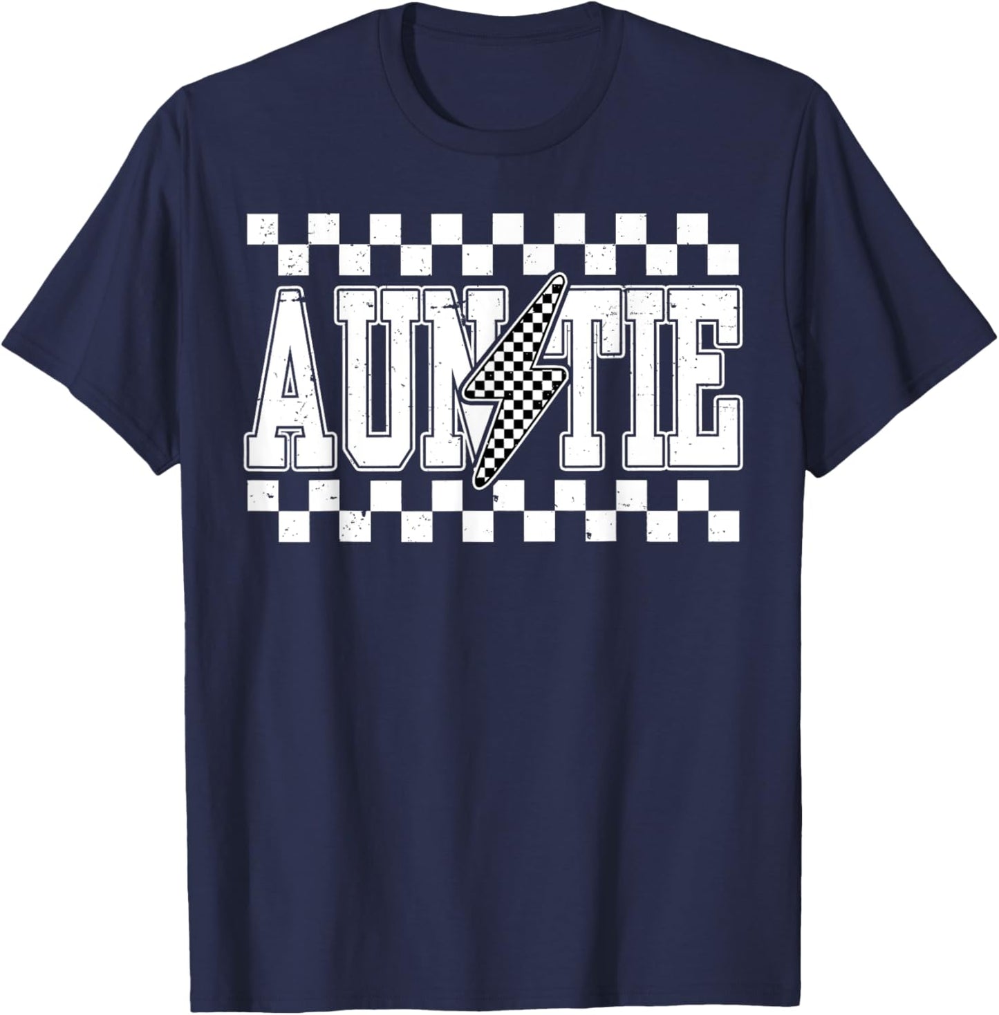 Retro Lightning Auntie Checkered Funny Auntie Men T-Shirt - T-Shirt | Navy