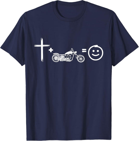 Jesus and motorcycles makes me happy, funny christian biker T-Shirt - T-Shirt | Navy